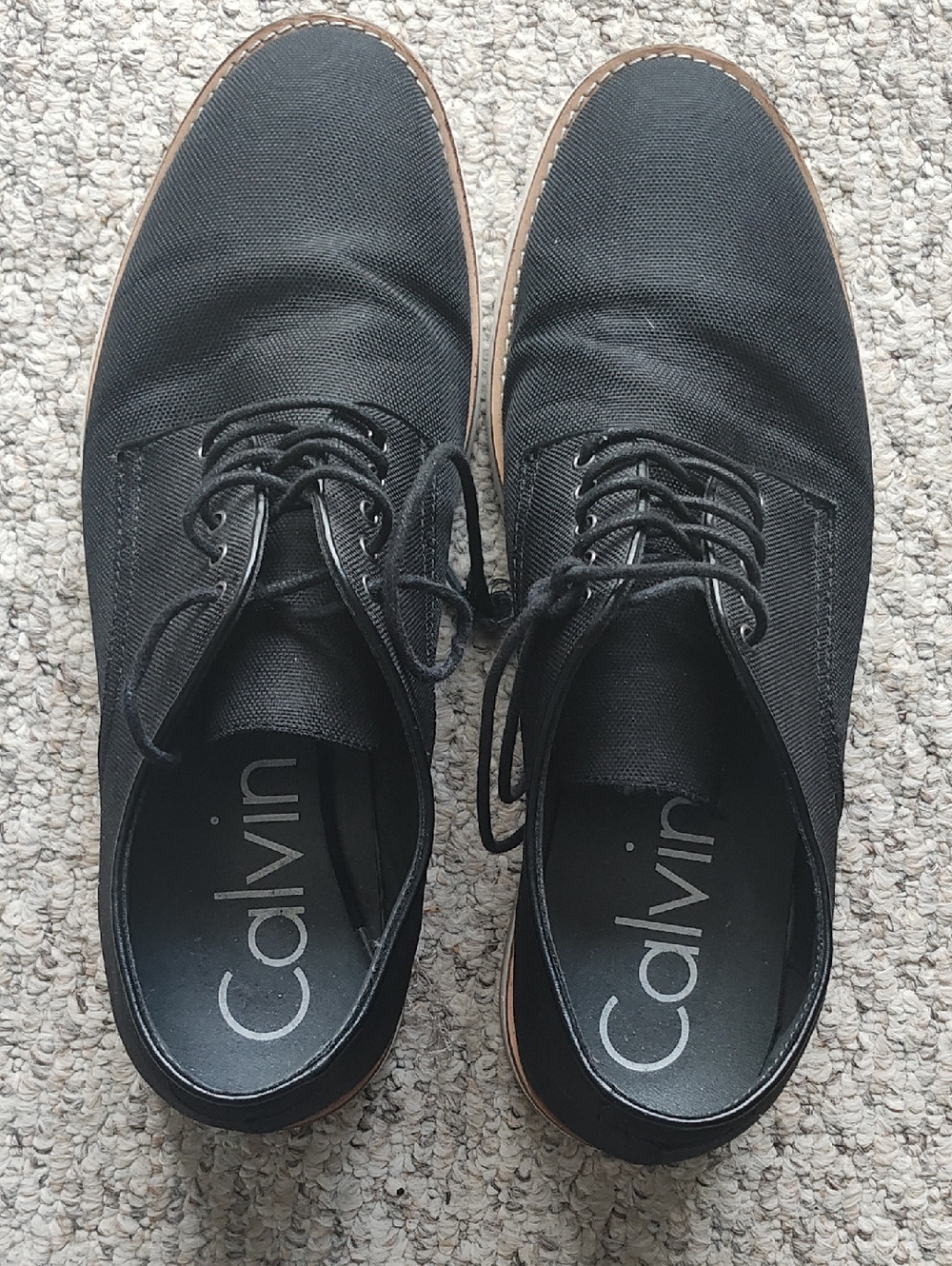 Calvin Klein Black Canvas Derby Shoes with Tan Welt